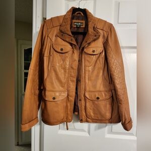 Eddie Bauer Cognac Camel Quilted Leather Jacket M Vintage Genuine Leather